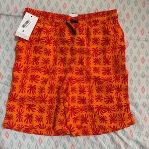 Orange & Red Patterned Swim Trunks